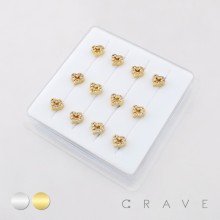 12PCS OF MULTI CZ HOLLOW HEART GEM PAVED 316L SURGICAL STEEL L SHAPE STUD BOX
